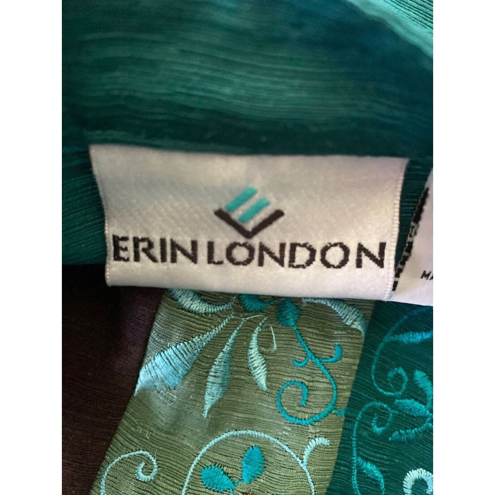 Erin London Womens L Silk Button Down Embroidered‎ Jacket Blazer Green Vintage - Picture 3 of 16